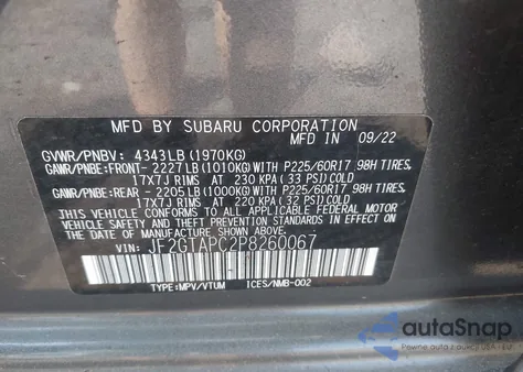 2023 Subaru Crosstrek Premium z USA, uszkodzony, nr VIN JF2GTAPC2P8260067